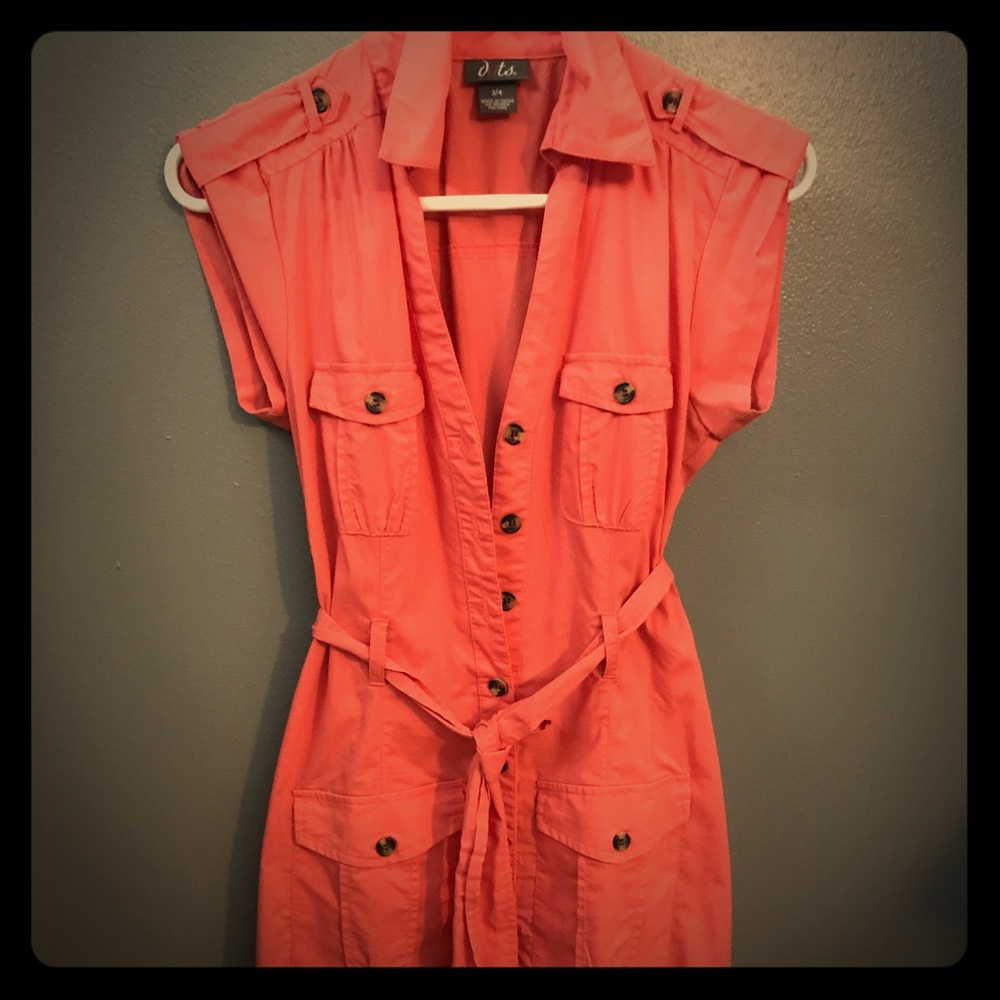 Coral safari style button up dress